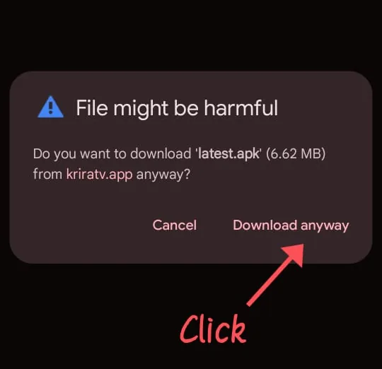 Chrome warning when downloading an APK — tap “Download anyway”