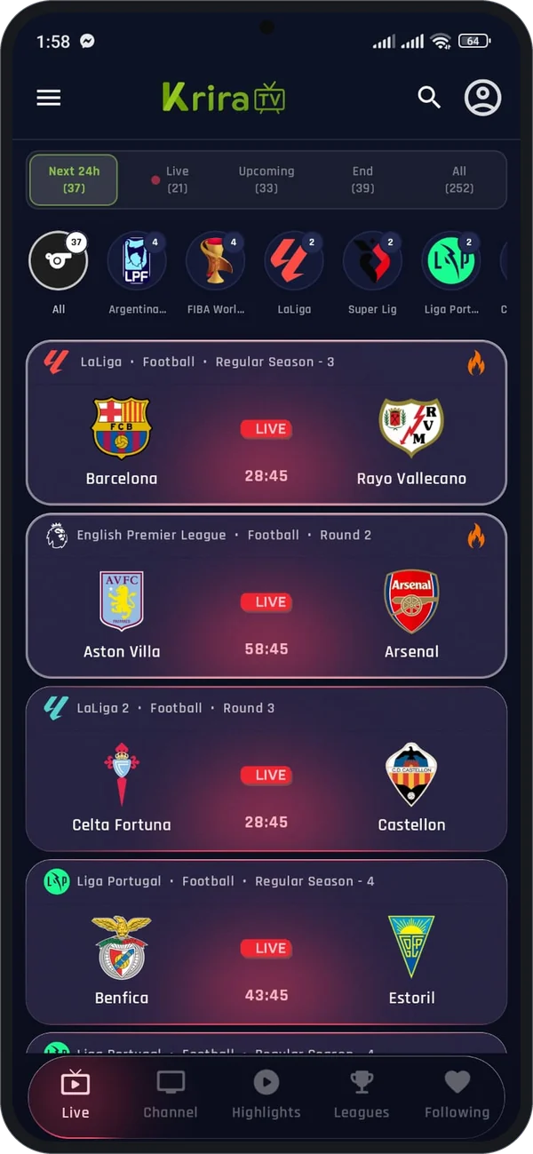 Krira TV running on an Android phone