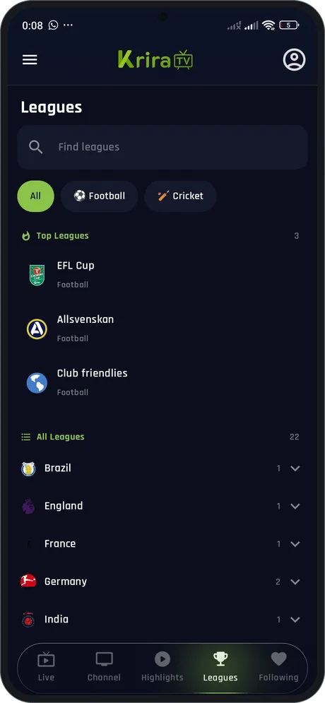 Browse leagues — EFL Cup, Allsvenskan, Brazil, England and France