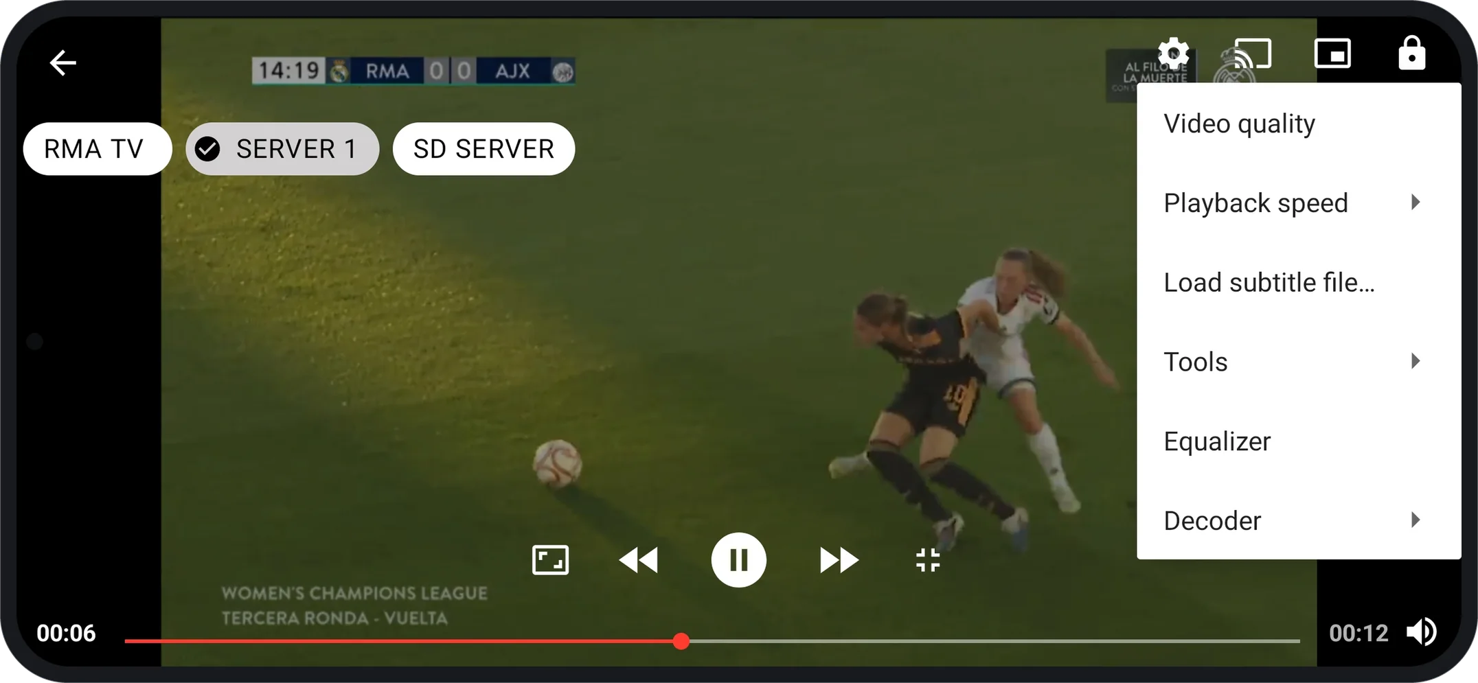 Player settings — video quality, playback speed, subtitles and equalizer