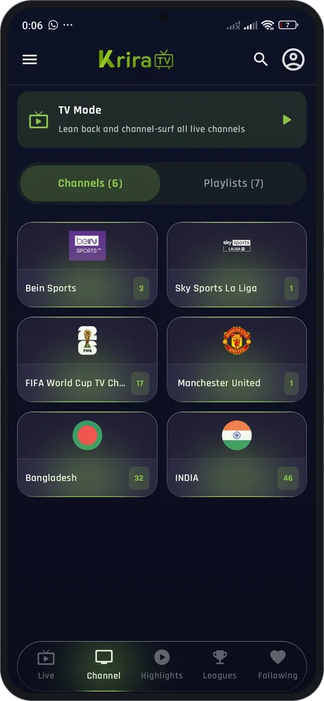 TV Mode channels — beIN Sports, Sky Sports La Liga, Bangladesh and India